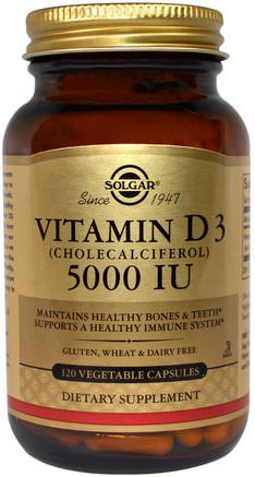 Vitamin D3 (Cholecalciferol), 5000 IU, 120 Vegetable Capsules by Solgar-Vitaminer, Vitamin D3
