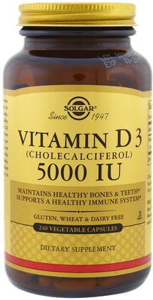 Vitamin D3 (Cholecalciferol), 5000 IU, 240 Vegetable Capsules by Solgar-Vitaminer, Vitamin D3