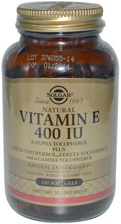 Natural Vitamin E, 400 IU, d-Alpha Tocopherol & Mixed Tocopherols 100 Softgels by Solgar-Vitaminer, Vitamin E, Vitamin E-Blandade Tokoferoler