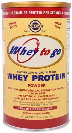 Whey To Go, Whey Protein Powder, Natural Chocolate Flavor, 16 oz (453.5 g) by Solgar-Kosttillskott, Vassleprotein