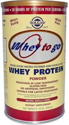 Whey To Go, Whey Protein Powder, Natural Vanilla Flavor, 12 oz (340 g) by Solgar-Kosttillskott, Vassleprotein