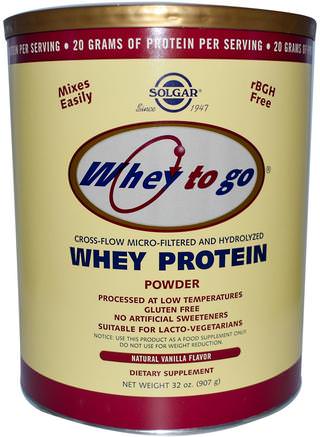 Whey To Go, Whey Protein Powder, Natural Vanilla Flavor, 32 oz (907 g) by Solgar-Kosttillskott, Vassleprotein