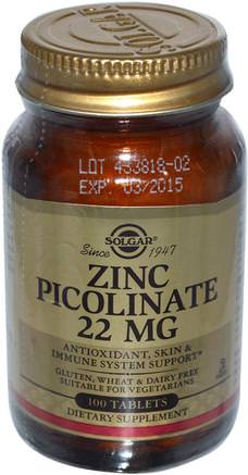 Zinc Picolinate, 100 Tablets by Solgar-Kosttillskott, Mineraler, Zink