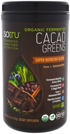 Organic Fermented, Cacao Greens, Super Nutrition Blend, 8.9 oz (255 g) by SoTru-Kosttillskott, Superfoods, Greener