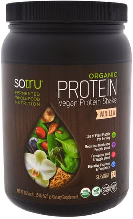 Organic Vegan Protein Shake, Vanilla, 18.5 oz (525 g) by SoTru-Kosttillskott, Protein