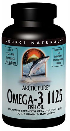 Arctic Pure, Omega-3 1125 Enteric Coated Fish Oil, 1.125 mg, 60 Softgels by Source Naturals-Kosttillskott, Efa Omega 3 6 9 (Epa Dha), Fiskolja, Mjölkgjorda Fiskoljor