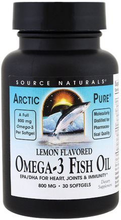ArcticPure, Omega-3 Fish Oil, Lemon, 800 mg, 30 Softgels by Source Naturals-Kosttillskott, Efa Omega 3 6 9 (Epa Dha), Fiskolja
