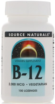 B-12, Sublingual, 2.000 mcg, 100 Tablets by Source Naturals-Vitaminer, Vitamin B12, Vitamin B12 - Cyanokobalamin