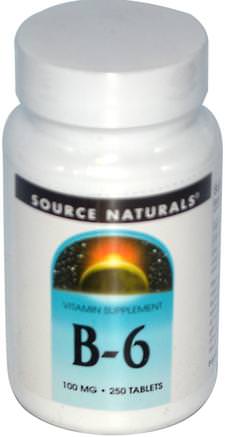 B-6, 100 mg, 250 Tablets by Source Naturals-Vitaminer, Vitamin B6 - Pyridoxin