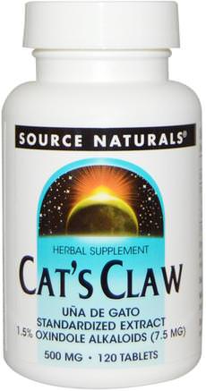 Cats Claw, 500 mg, 120 Tablets by Source Naturals-Örter, Katter Klo (Ua De Gato)