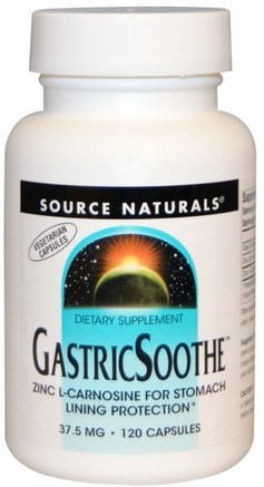 GastricSoothe, 37.5 mg, 120 Capsules by Source Naturals-Kosttillskott, Mineraler, Zinkkarnosin (Pepzin Gi)