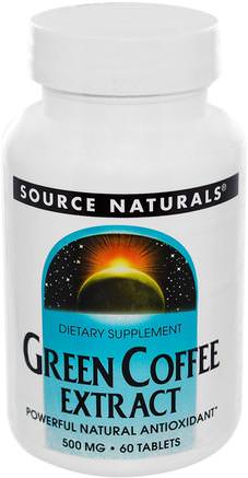 Green Coffee Extract, 500 mg, 60 Tablets by Source Naturals-Kosttillskott, Antioxidanter, Grönt Kaffebönaxtrakt