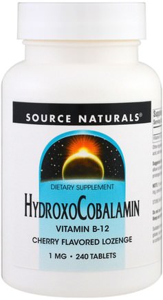 HydroxoCobalamin, Vitamin B-12, Cherry Flavored Lozenge, 1 mg, 240 Tablets by Source Naturals-Vitaminer, Vitamin B
