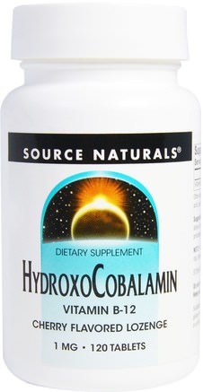 HydroxoCobalamin, Vitamin B12, Cherry Flavored Lozenge, 1 mg, 120 Tablets by Source Naturals-Vitaminer, Vitamin B, Vitamin B12, Vitamin B12 - Cyanokobalamin