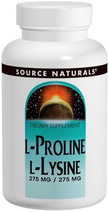 L-Proline L-Lysine, 275 mg / 275 mg, 120 Tablets by Source Naturals-Kosttillskott, Aminosyror, L Lysin