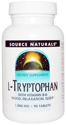 L-Tryptophan, 1.000 mg, 90 Tablets by Source Naturals-Kosttillskott, L Tryptofan
