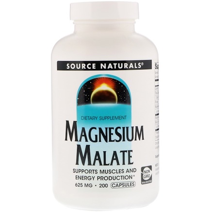 Magnesium Malate, 625 mg, 200 Capsules by Source Naturals-Kosttillskott, Mineraler, Magnesiummalat