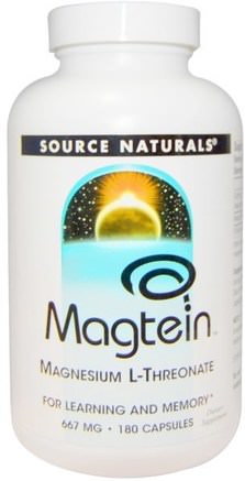 Magtein, Magnesium L-Threonate, 667 mg, 180 Capsules by Source Naturals-Kosttillskott, Mineraler, Magnesium