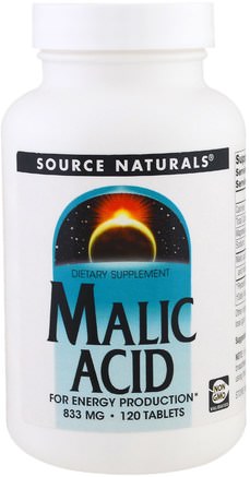 Malic Acid, 833 mg, 120 Tablets by Source Naturals-Kosttillskott, Mineraler, Magnesium Äppelsyra