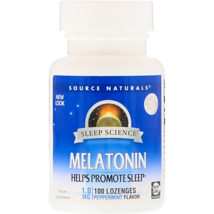 Melatonin, 1 mg, Peppermint Flavored Sublingual, 100 Tablets by Source Naturals-Kosttillskott, Melatonin 1 Mg