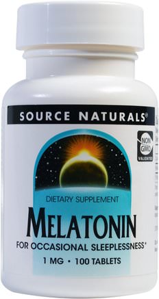 Melatonin, 1 mg, 100 Tablets by Source Naturals-Kosttillskott, Sömn, Melatonin