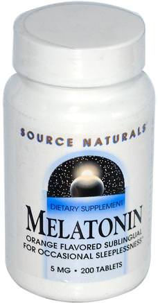 Melatonin, Orange Flavored, 5 mg, 200 Tablets by Source Naturals-Kosttillskott, Sömn, Melatonin