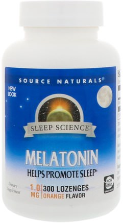 Melatonin, Orange Flavored Lozenge, 1 mg, 300 Lozenges by Source Naturals-Kosttillskott, Melatoninkomplex