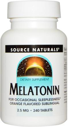 Melatonin, Orange Flavored Lozenge, 2.5 mg, 240 Lozenges by Source Naturals-Kosttillskott, Melatoninkomplex