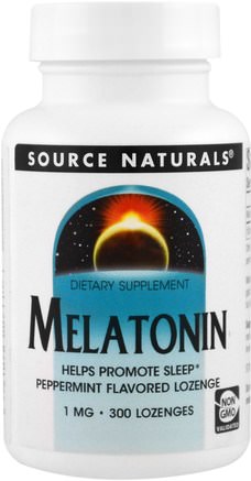 Melatonin, Peppermint Flavored Lozenge, 1 mg, 300 Lozenge by Source Naturals-Kosttillskott, Sömn, Melatonin