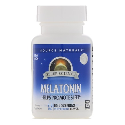 Melatonin, 2.5 mg, Peppermint Flavored Sublingual, 60 Tablets by Source Naturals-Tillskott, Melatonin 2 Mg
