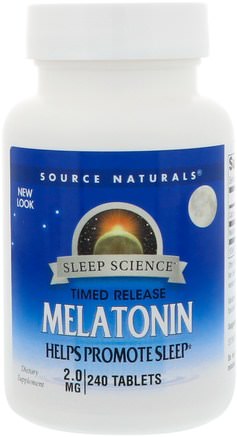 Melatonin, Timed Release, 2 mg, 240 Tablets by Source Naturals-Kosttillskott, Melatonin Tid Frisättning