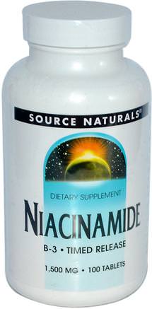 Niacinamide, B-3, Timed Release, 1.500 mg, 100 Tablets by Source Naturals-Vitaminer, Vitamin B3, Vitamin B3 - Niacinamid