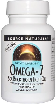 Omega-7, Seabuckthorn Fruit Oil, 60 Vegi Softgels by Source Naturals-Kosttillskott, Omega-7, Adaptogen