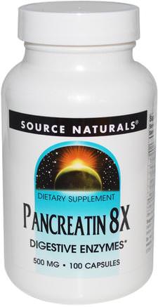 Pancreatin 8X, 500 mg, 100 Capsules by Source Naturals-Kosttillskott, Enzymer, Pankreatin
