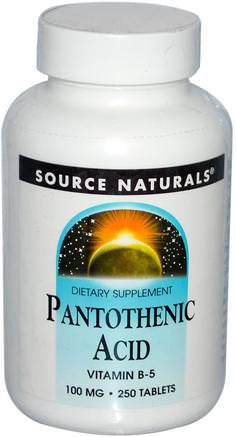 Pantothenic Acid, 100 mg, 250 Tablets by Source Naturals-Vitaminer, Vitamin B5 - Pantotensyra