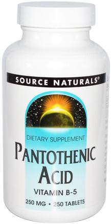 Pantothenic Acid, Vitamin B-5, 250 mg, 250 Tablets by Source Naturals-Vitaminer, Vitamin B5 - Pantotensyra
