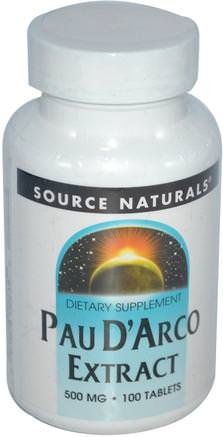 Pau DArco Extract, 500 mg, 100 Tablets by Source Naturals-Vitaminer, Vitamin C, Vitamin C Plus Örter, Pau Darco