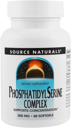 Phosphatidyl Serine Complex, 500 mg, 60 Softgels by Source Naturals-Kosttillskott, Fosfatidylserin, Uppmärksamhetsbriststörning, Tillsätt, Adhd