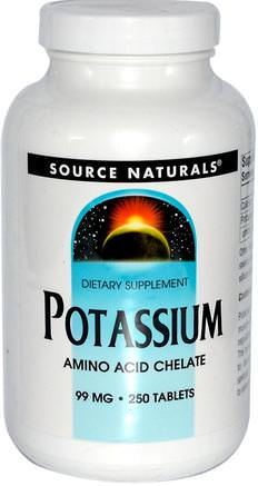 Potassium, 99 mg, 250 Tablets by Source Naturals-Kosttillskott, Mineraler, Kalium