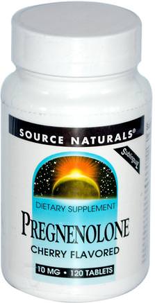 Pregnenolone Cherry Flavored, 10 mg, 120 Tablets by Source Naturals-Kosttillskott, Pregnenolon