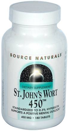 St. Johns Wort 450, 450 mg, 180 Tablets by Source Naturals-Örter, St. Johns Wort