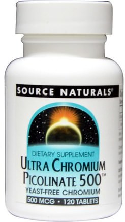Ultra Chromium Picolinate 500, 500 mcg, 120 Tablets by Source Naturals-Kosttillskott, Mineraler, Krompikolinat
