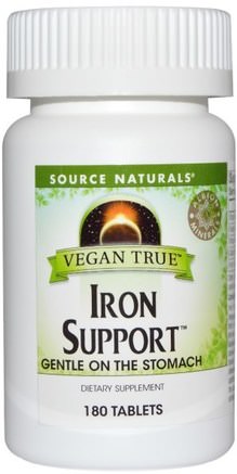 Vegan True, Iron Support, 180 Tablets by Source Naturals-Kosttillskott, Mineraler, Järn
