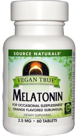 Vegan True, Melatonin, Orange, 2.5 mg, 60 Tablets by Source Naturals-Kosttillskott, Melatoninkomplex