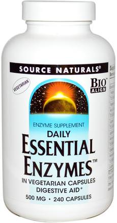 Vegetarian Daily Essential Enzymes, 500 mg, 240 Capsules by Source Naturals-Kosttillskott, Enzymer, Matsmältningsenzymer