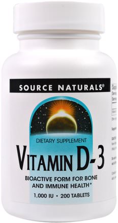 Vitamin D-3, 1.000 IU, 200 Tablets by Source Naturals-Vitaminer, Vitamin D3