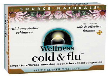 Wellness Cold & Flu, 48 Homeopathic Tablets by Source Naturals-Kosttillskott, Homeopati, Kall Influensa Och Viral, Kall Och Influensa