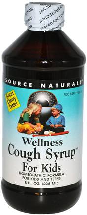 Wellness Cough Syrup For Kids, Great Cherry Taste, 8 fl oz (236 ml) by Source Naturals-Barns Hälsa, Kall Influensavhosta, Kall Influensa Och Viral, Wellnessformuleringsprodukter