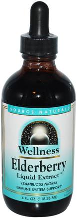 Wellness, Elderberry Liquid Extract, 4 fl oz (118.28 ml) by Source Naturals-Hälsa, Kall Influensa Och Viral, Elderberry (Sambucus), Wellness-Formulärprodukter