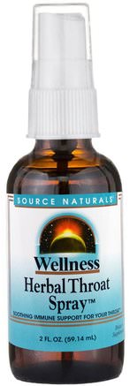 Wellness, Herbal Throat Spray, 2 fl oz (59.14 ml) by Source Naturals-Hälsa, Kall Influensa Och Virus, Halsvårdspray, Lung Och Bronkial